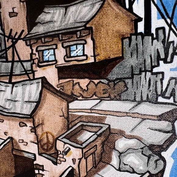 Original Art “Hood Up High” Urban Art Mixed Media Canvas Framed 8x10 - Picture 7 of 8